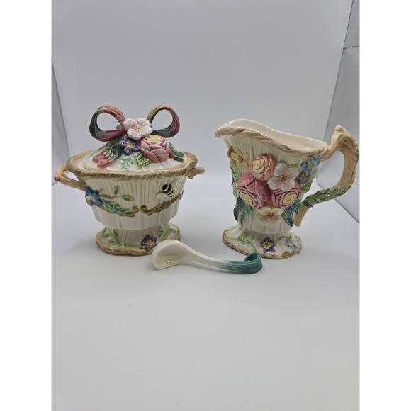 Fitz & Floyd Other - FITZ AND FLOYD Woodland Spring Sugar Bowl & Creamer Set w/lid & spoon